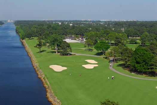 the 18th on the Palmetto course plays along the intracoastal