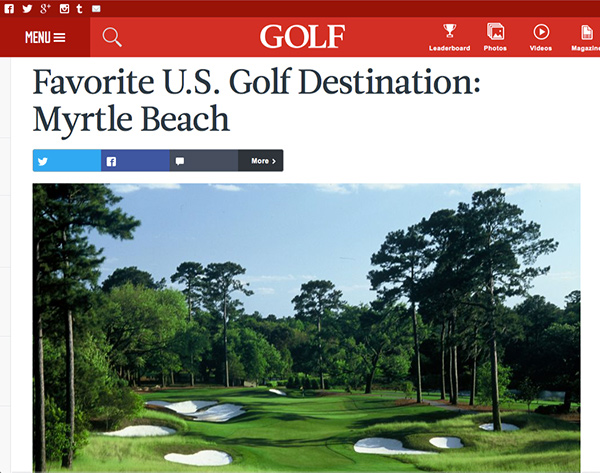 Myrtle Beach Wins Several Reader's Choice Awards Including Favorite Golf Desination from Golf.com