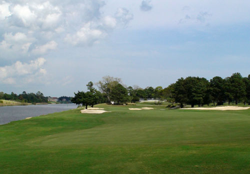 The 18th hole at the Palmetto Course plays along the Intracoastal Waterway.