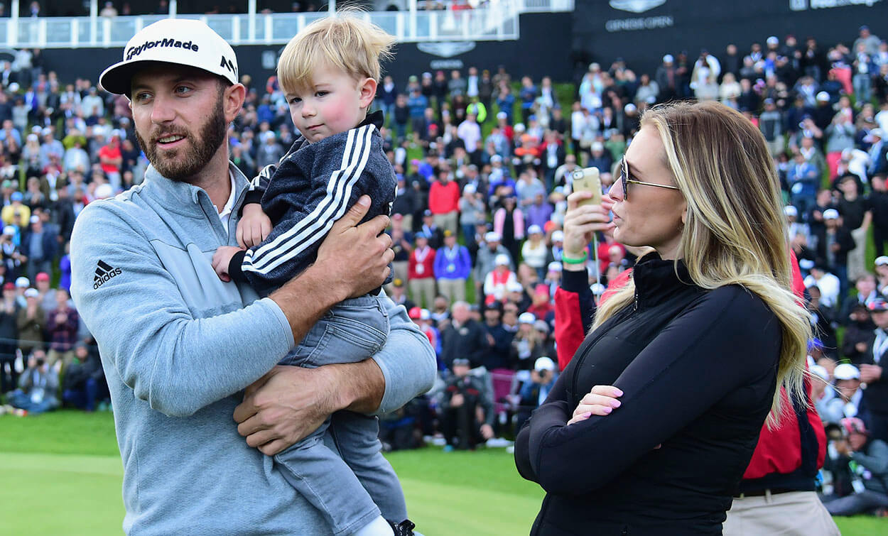 Dustin Johnson with fiancée and son